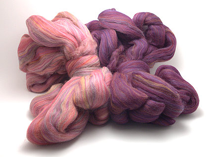 Pink and purple roving from Mind's Eye Yarn